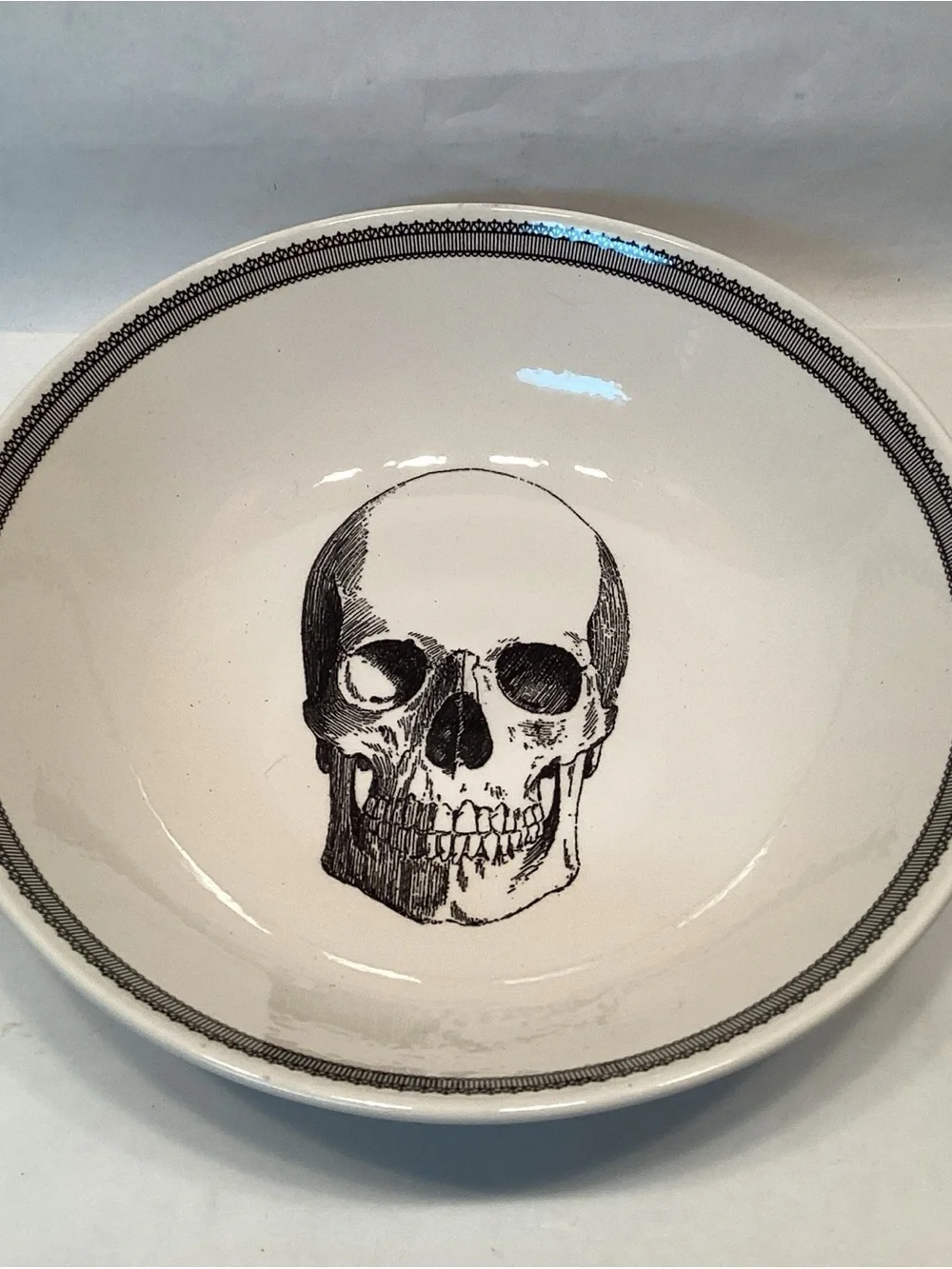 Victorian English Pottery-Royal Stafford Skull Soup Cereal Bowl Salad Macabre